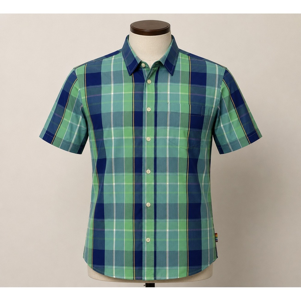Colours by Alexander Julian Men's Large Plaid Button-Up Shirt Blue Teal Green